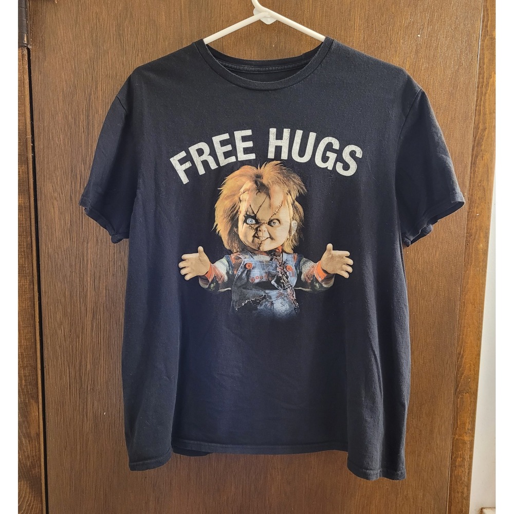 Chucky Free Hugs Horror Movie Graphic T-Shirt Black Hybrid Apparel Large